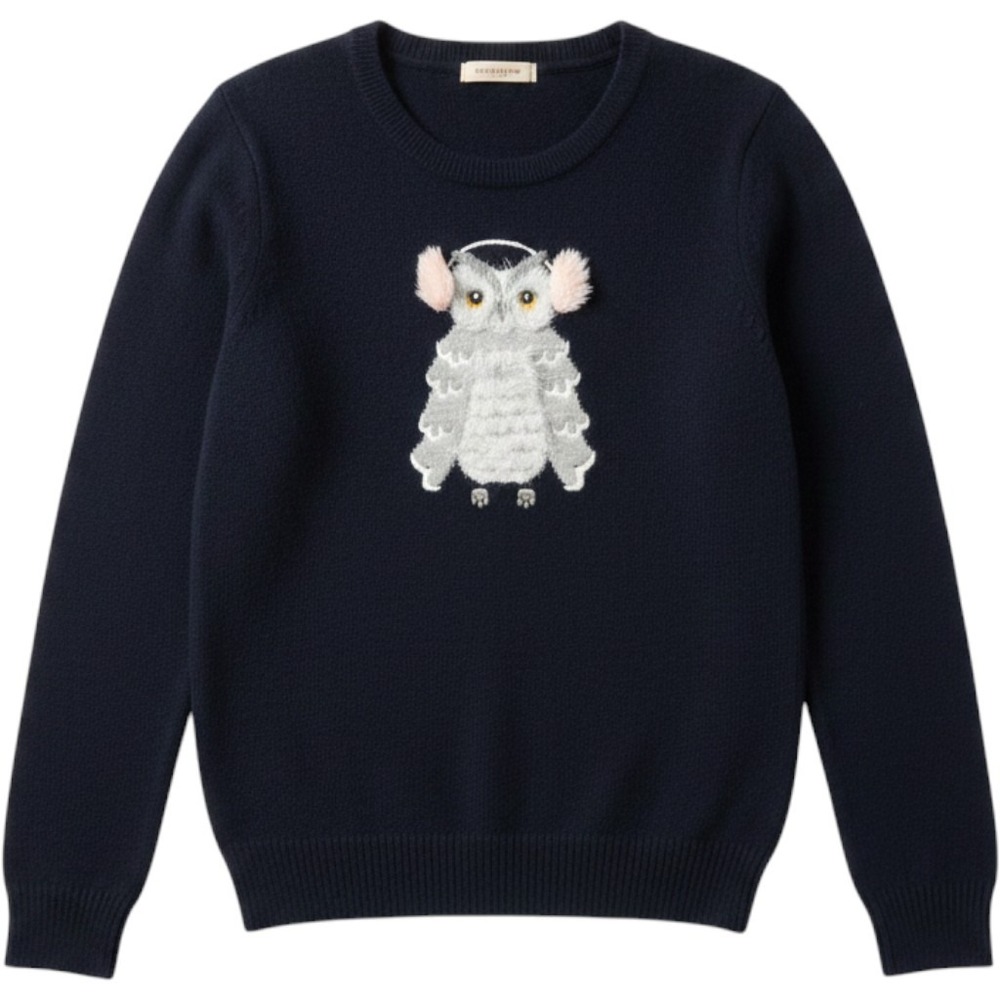 Kate Spade Broome Street Navy Blue Owl Earmuffs Sweater Womens Medium